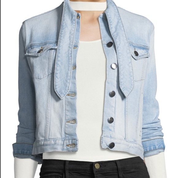 FRAME Le Tie-Neck Button-Front Light-Wash Denim Jacket - Picture 2 of 5